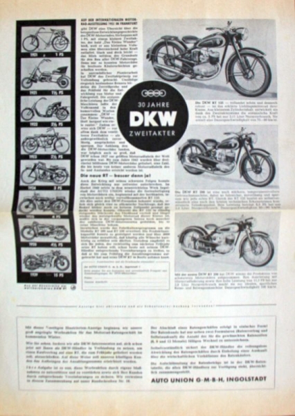 DKW Zweitakter Motorräder Modellprogramm 1952 Motorradprospekt (1114)